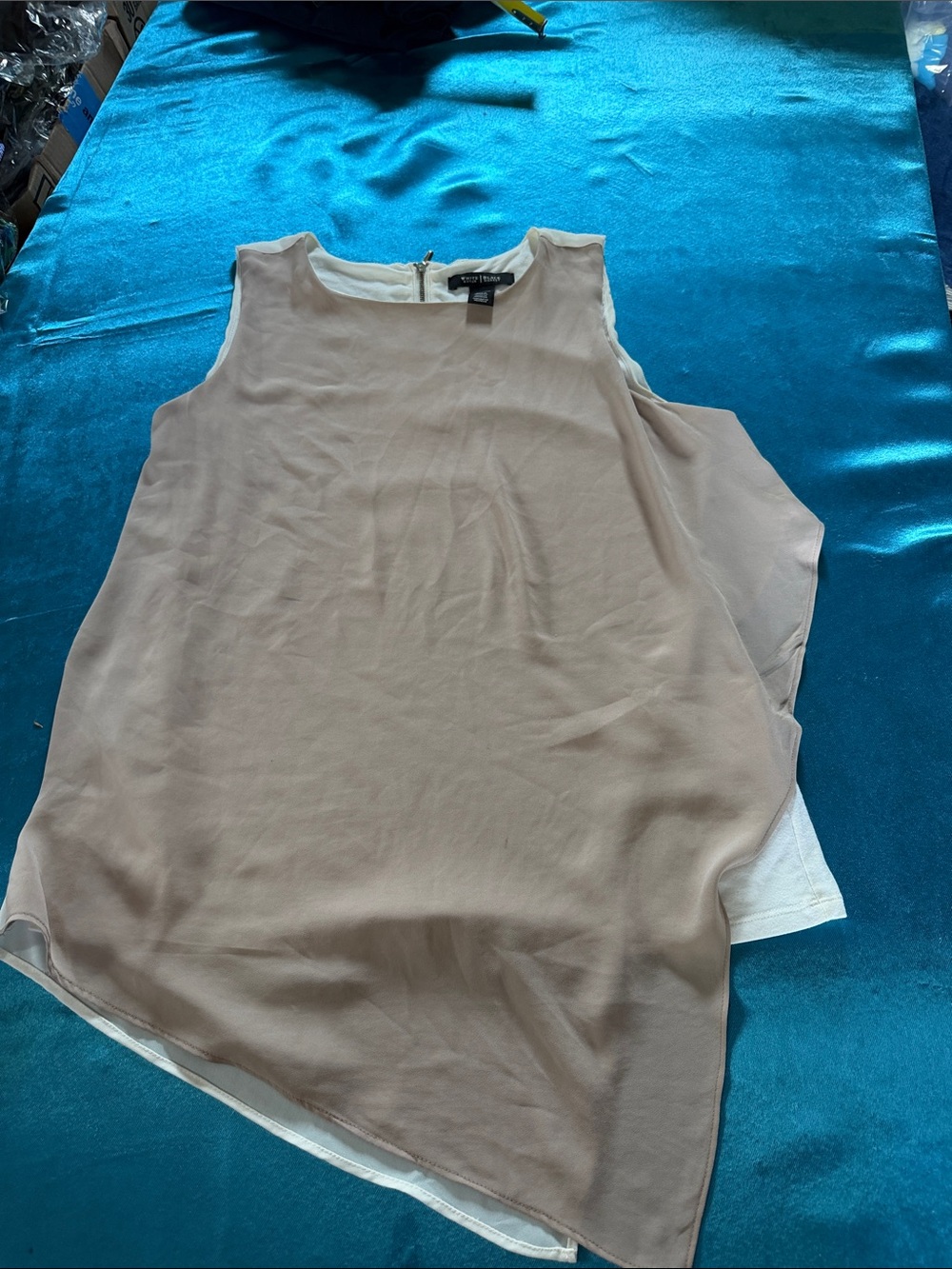 Yumi Kim Taupe and White Layered Sleeveless Blouse